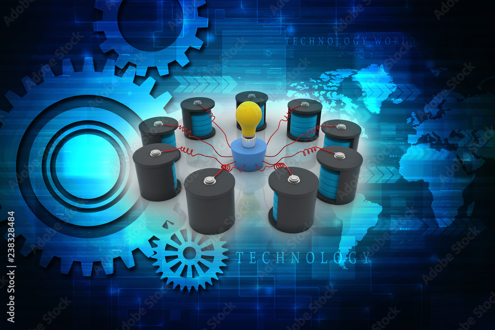 Poster 3d rendering battery network connected bulb