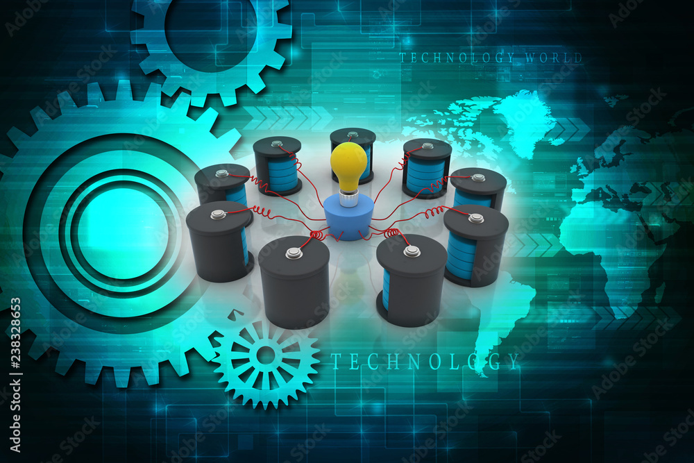 Poster 3d rendering battery network connected bulb
