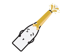 Cute cartoon Champagne bottle on white background