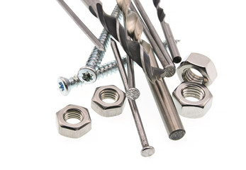 screw and bolts on white background