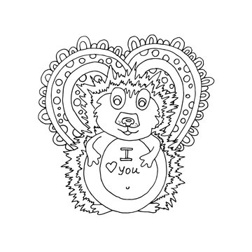 Cute hedgehog with a heart. Valentine's Day. Love. Color book. Fashion in a vector illustration