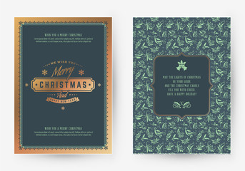 Merry Christmas greeting card template. Typographic retro design. Vector Illustration