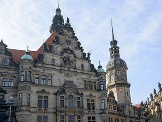 Fototapeta na wymiar George Gate building and Hausmannsturm tower in Dresden, Saxony, Germany.