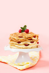 Pancake cake with raspberries