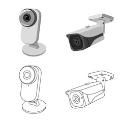Isolated object of cctv and camera logo. Set of cctv and system stock vector illustration.