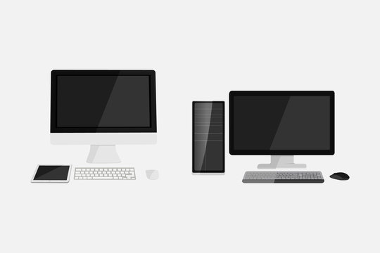 Flat dekstop computer vector illustration design. Mac and windows computer