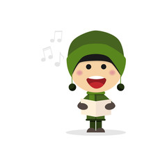 Christmas child singing carols on a white background