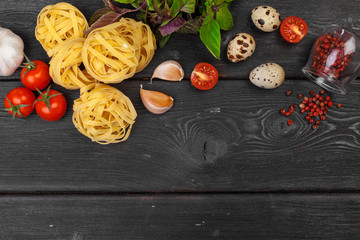 Top view of raw Italian pasta