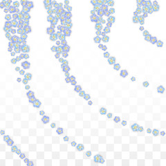 Blue Vector Realistic Blue Petals Falling on Transparent Background.  Spring Romantic Flowers Illustration. Flying Petals. Sakura Spa Design. Blossom Confetti. Design Elements for Wedding Decoration.