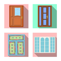 Vector design of door and front logo. Set of door and wooden stock symbol for web.