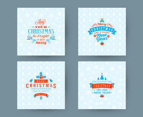 Merry Christmas and Happy New Year. Retro design on seamless background. Set of vector backgrounds for wrapping paper or greeting card