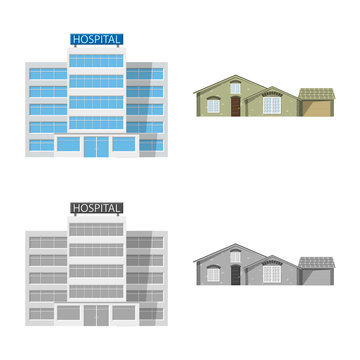 Vector design of building and front sign. Set of building and roof stock vector illustration.