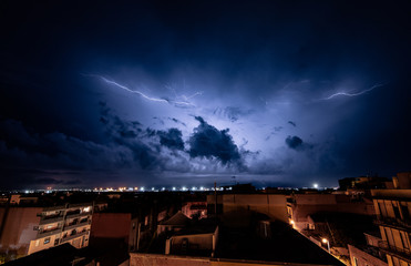 Electric storm in Sardinia Cagliari Capoterra during October 2018 with bolts