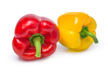red and yellow peppers isolated on white background