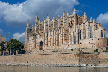 view of the main cathedral of the Balearic Islands on the background of a beautiful blue sky