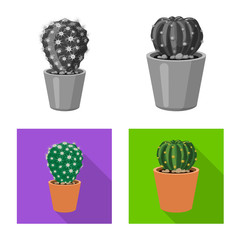 Isolated object of cactus and pot logo. Collection of cactus and cacti vector icon for stock.