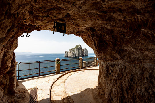 Pan di Zucchero Island from Porto Flavia Masua, Sulcis Sardinia Italy - Beach in Maditerranean Sea
