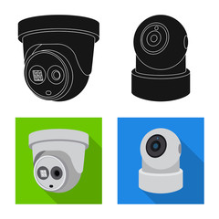 Vector illustration of cctv and camera symbol. Collection of cctv and system stock symbol for web.