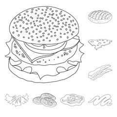 Isolated object of burger and sandwich icon. Set of burger and slice vector icon for stock.