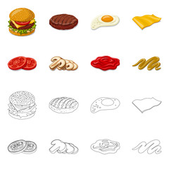 Isolated object of burger and sandwich symbol. Set of burger and slice vector icon for stock.