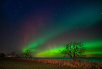 Beautiful display of aurora borealis or northern lights.