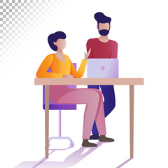Modern people flat illustration. The young people having brainstorming. Vector illustration on a transparent background.