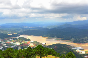 Fototapeta premium View from Lang Biang mountains or roof of dalat city in Dalat, South Vietnam