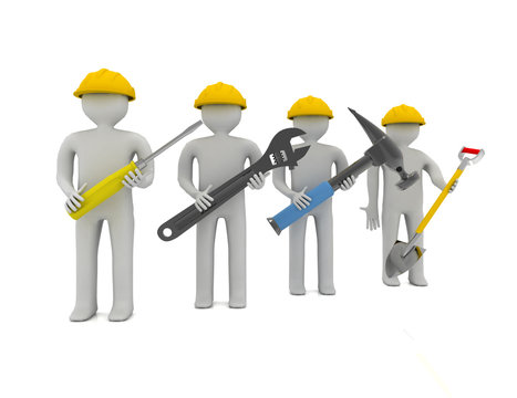 3d people - human character, team of construction workers