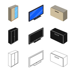 Isolated object of bedroom and room logo. Collection of bedroom and furniture stock vector illustration.
