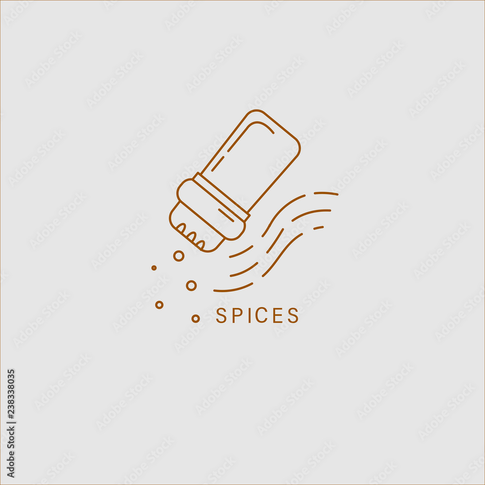Wall mural Vector icon and logo for spices and herbs. Editable outline stroke size. Line flat contour, thin and linear design. Simple icons. Concept illustration. Sign, symbol, element. - Wall murals