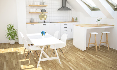 minimal luxury kitchen on attic