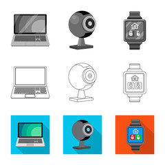 Vector illustration of laptop and device logo. Set of laptop and server vector icon for stock.