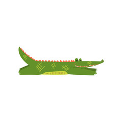 Friendly crocodile lying sprawled on the floor, funny predator cartoon character vector Illustration on a white background