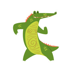 Friendly crocodile standing on two legs, funny predator cartoon character vector Illustration on a white background