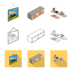 Vector illustration of bedroom and room sign. Collection of bedroom and furniture stock vector illustration.