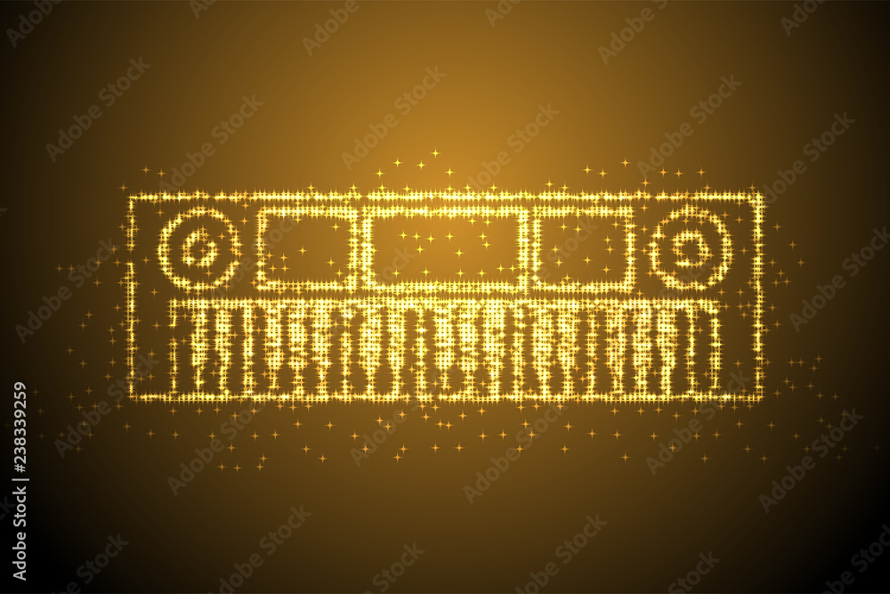 Poster abstract shiny bokeh star pattern keyboard shape, music instrument concept design gold color illustr