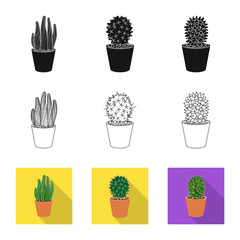 Isolated object of cactus and pot icon. Set of cactus and cacti stock symbol for web.