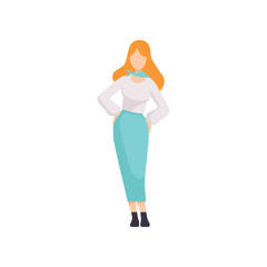 Young woman wearing vintage clothing, retro fashion people from 70s vector Illustration on a white background