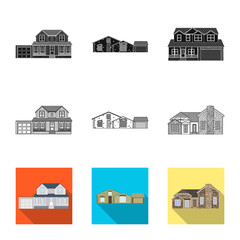 Vector illustration of building and front sign. Set of building and roof stock vector illustration.