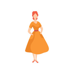 Young beautiful woman wearing vintage dress, retro fashion people from 70s vector Illustration on a white background