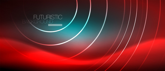 Neon glowing techno lines, hi-tech futuristic abstract background template with square shapes