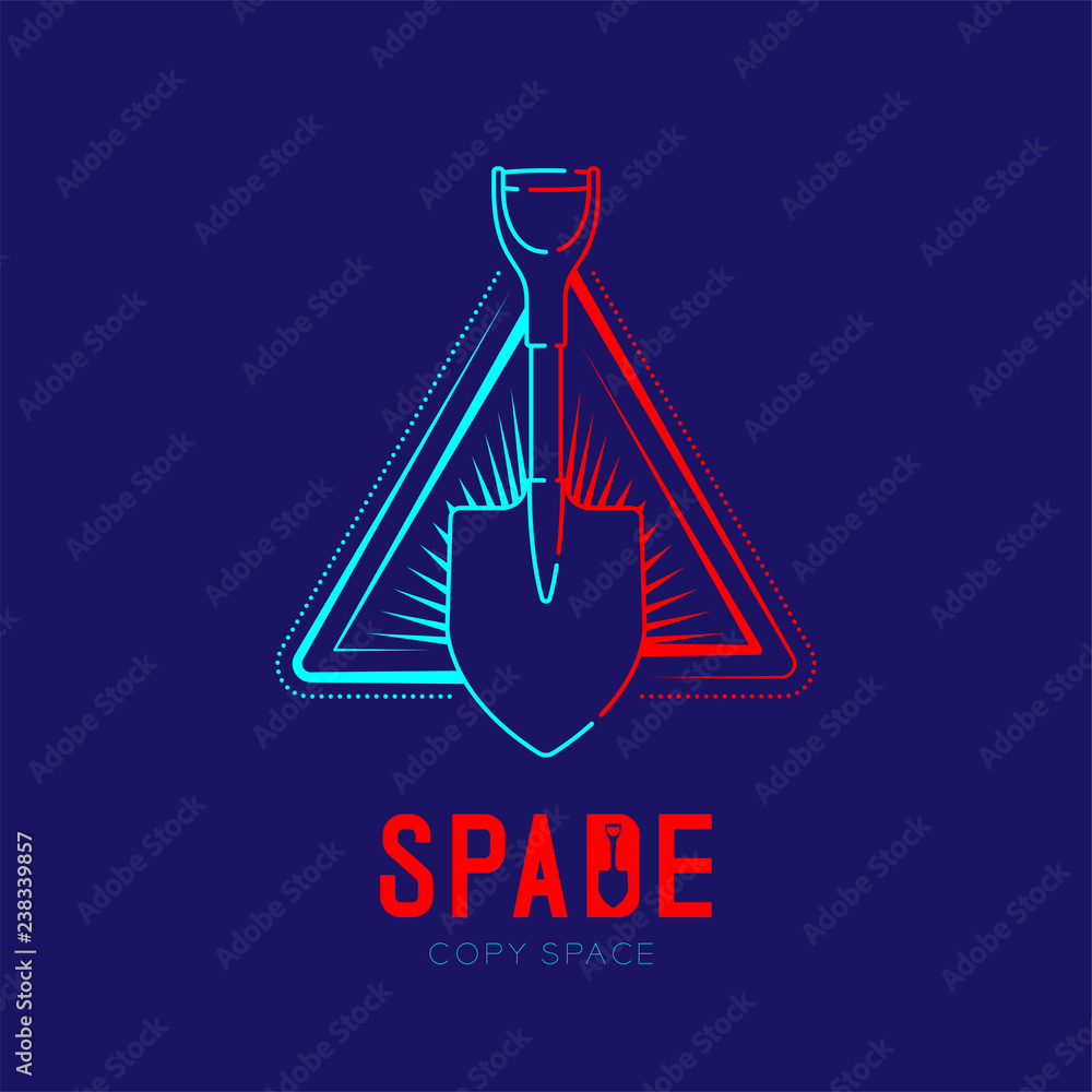 Poster spade with radius in triangle frame logo icon outline stroke set dash line design illustration isola