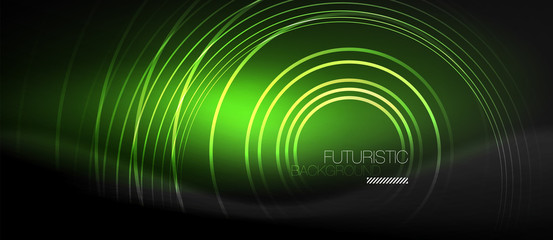 Dark abstract background with glowing neon circles