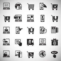 Online shopping icons set on white background for graphic and web design, Modern simple vector sign. Internet concept. Trendy symbol for website design web button or mobile app