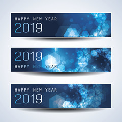 Set of Horizontal Christmas, New Year Banners - 2019