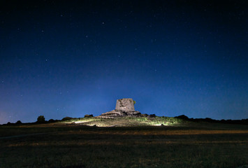 Night view of Nuraghe Is Paras - Isili - an archeological site of Isili, a town in the historical region of Sarcidano, province of South Sardinia  built in the 15-14th century bc