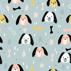 Seamless pattern with cute little dogs, great for baby prints. For print. Hand-drawn. - 238341873