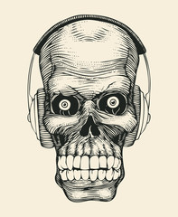 Skull with head-phones. vector illustration.
