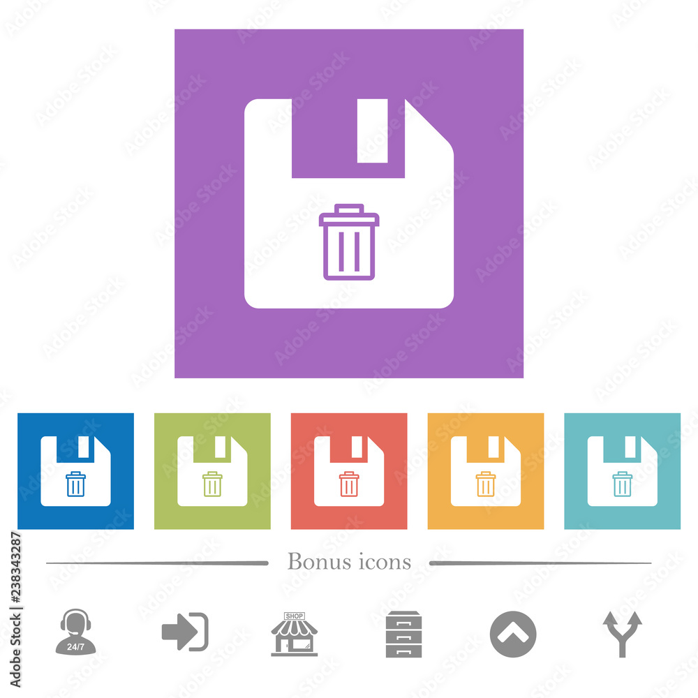 Poster delete file flat white icons in square backgrounds