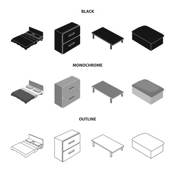 Isolated object of bedroom and room symbol. Collection of bedroom and furniture vector icon for stock.